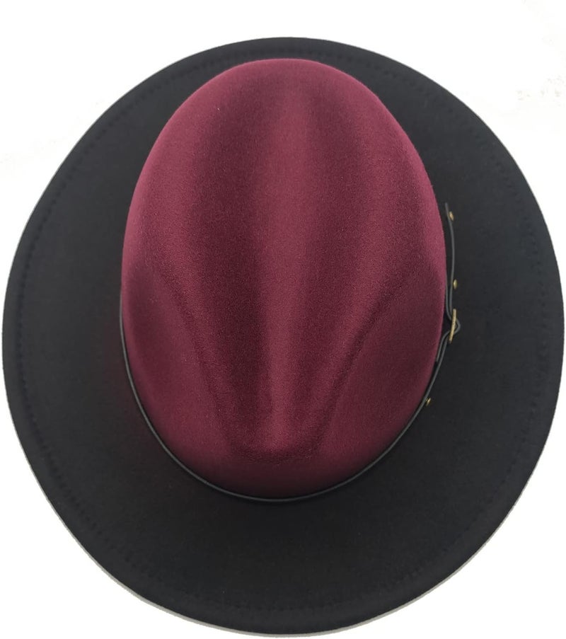 Willheoy Wide Brim Fedora Hats for Women & Men Two Tone Felt Hat Gradient Dress Hat - Image 5